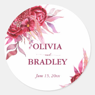 Viva magenta burgundy roses flowers classic round sticker
