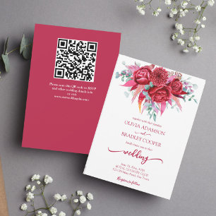 Viva magenta crimson burgundy flowers eucalyptus invitation
