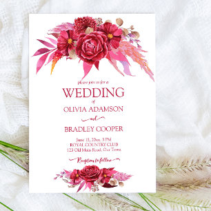 Viva magenta crimson burgundy flowers roses invitation
