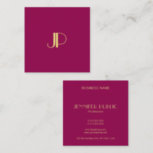 Viva Magenta Elegant Gold Monogram Template Modern Square Business Card