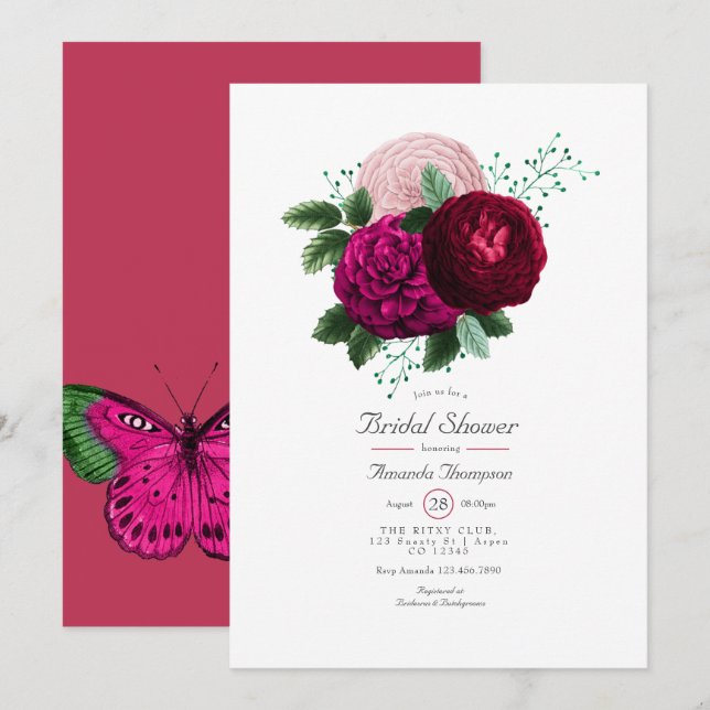 Viva Magenta Floral Bridal Shower Invitation (Front/Back)