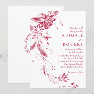 Viva magenta floral garland QR code wedding Invitation