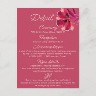 Viva Magenta, Floral wedding details   Enclosure Card