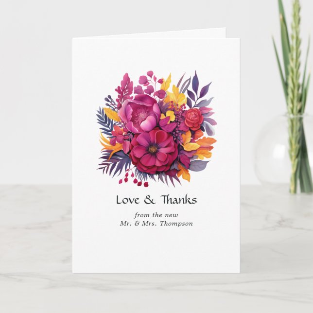 Viva Magenta Floral Wedding Thank You Card (Front)