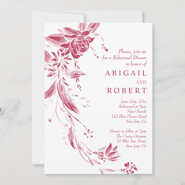 Viva magenta flowers wedding Rehearsal Dinner Invitation (Front)