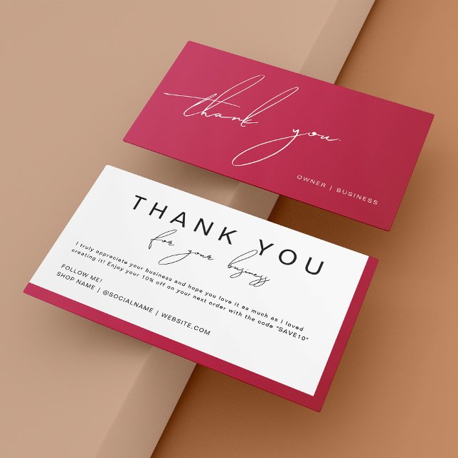 Viva Magenta Hot Pink Handwritten Script Thank You Business Card (Creator Uploaded)