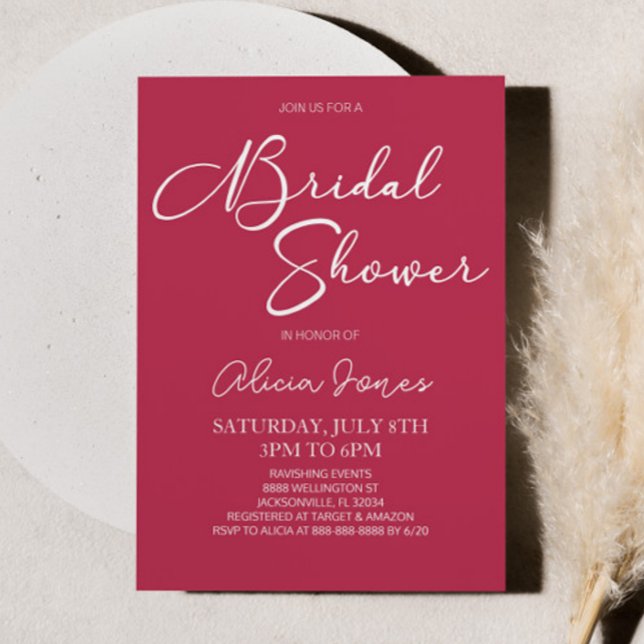 Viva Magenta Minimal Elegant Bridal Shower Invitation (Creator Uploaded)