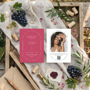 Viva Magenta Modern Arch QR Code Wedding Photo Invitation