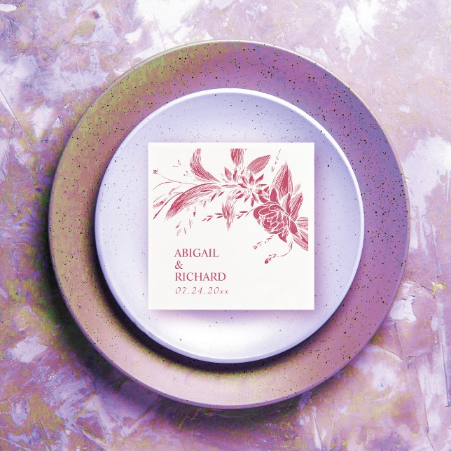 Viva magenta pink and white flowers wedding napkin (Creator Uploaded)
