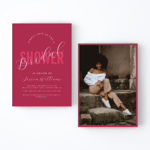 Viva Magenta Pink Bold Script Photo Bridal Shower Invitation