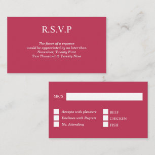 Viva magenta plain solid colour rsvp guest respons enclosure card