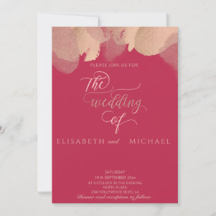 Viva magenta rose gold watercolor calligraphy  invitation