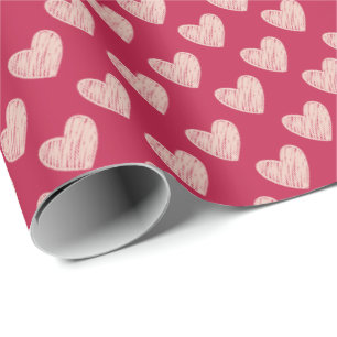Viva Magenta Scribbled Valentine's Day Hearts Wrapping Paper