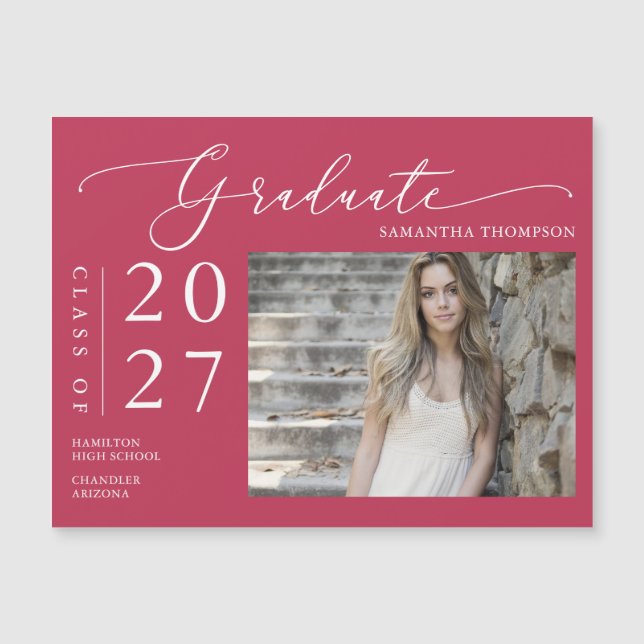 Viva Magenta Script School Graduate Photo Magnet (Front)