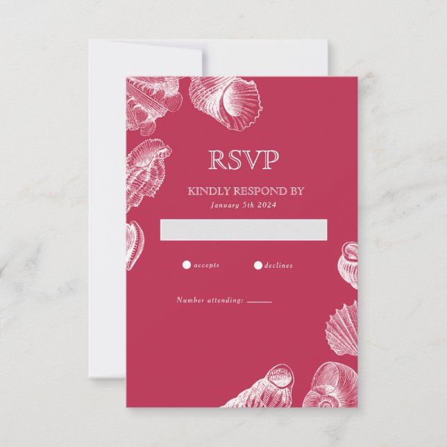 Viva Magenta Sea Shell  Summer Beach RSVP Card (Front)