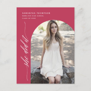 Viva Magenta She Did It Graduation Arch Photo Post Postcard