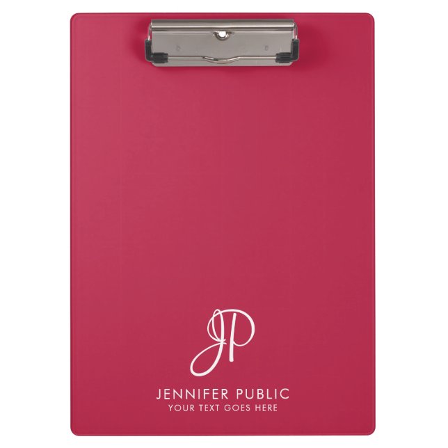 Viva Magenta Trend Colour Typed Monogram Template Clipboard (Front)