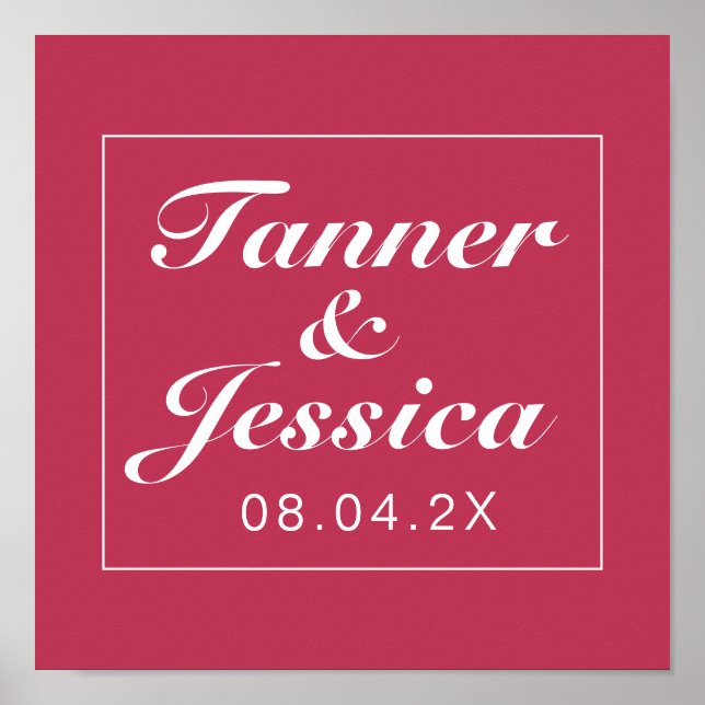 Viva Magenta & White Minimalist Wedding Sign Print (Front)