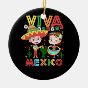 Viva Mexico Boy Girl Maracas Guitar Mexican Indepe Ceramic Tree Decoration