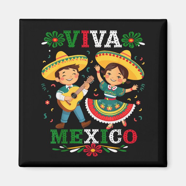Viva Mexico Cute Cartoon Mexican Boy &amp; Girl In Magnet (Front)