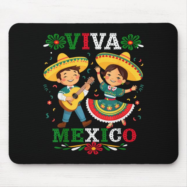 Viva Mexico Cute Cartoon Mexican Boy &amp; Girl In Mouse Mat (Front)