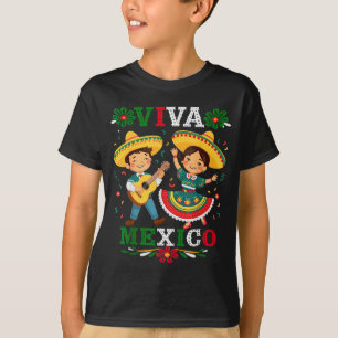 Viva Mexico Cute Cartoon Mexican Boy &amp; Girl In T-Shirt