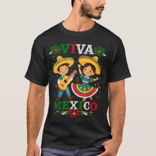 Viva Mexico Cute Cartoon Mexican Boy & Girl In T-Shirt
