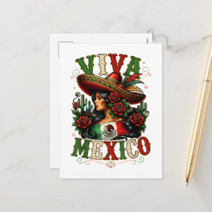 Viva Mexico Flag Rose Mexican Independence Day Holiday Postcard