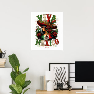 Viva Mexico Flag Rose Mexican Independence Day Poster