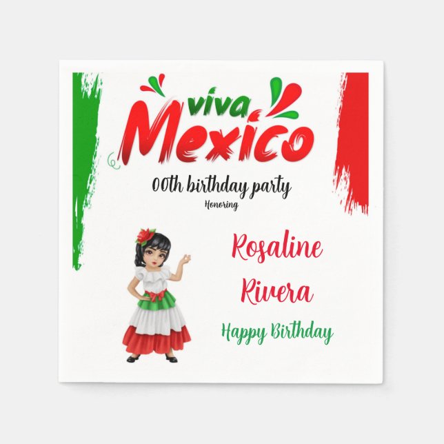 Viva Mexico Girl 00th Birthday Party  Napkin (Front)