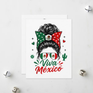 Viva Mexico Girl Mexico Flag Patriotic Mexican Holiday Card