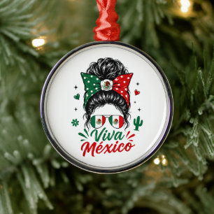 Viva Mexico Girl Mexico Flag Patriotic Mexican Metal Tree Decoration