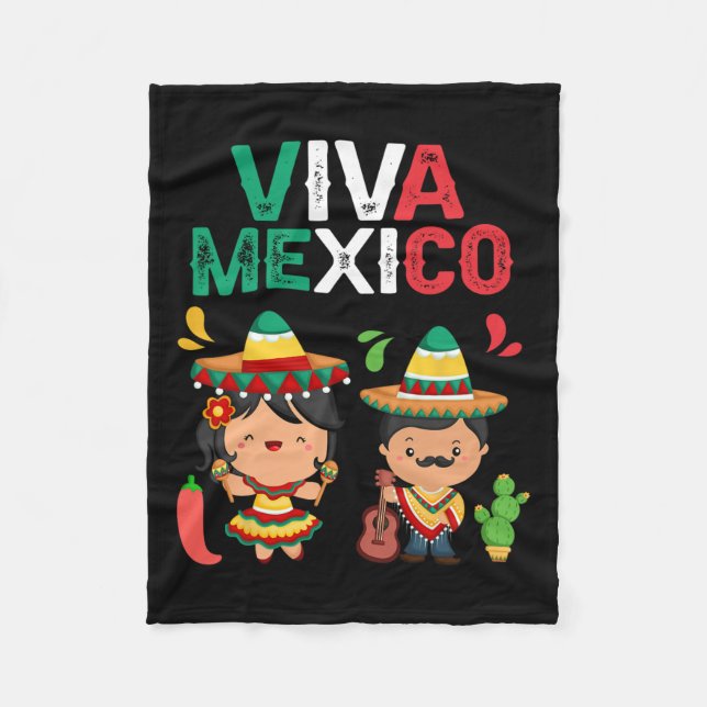 Viva Mexico Maracas Guitar Mexican Independence Bo Fleece Blanket (Front)