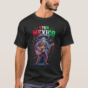 Viva Mexico Mariachi Shirt, Colourful Skeleton Gui T-Shirt
