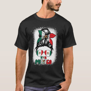 Viva Mexico Messy Bun Mexican Flag Pride Girls Wom T-Shirt