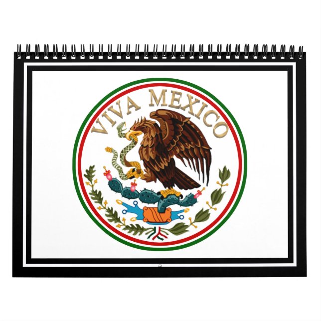 Viva Mexico Mexican Flag Icon w/ Gold Text Calendar (Cover)