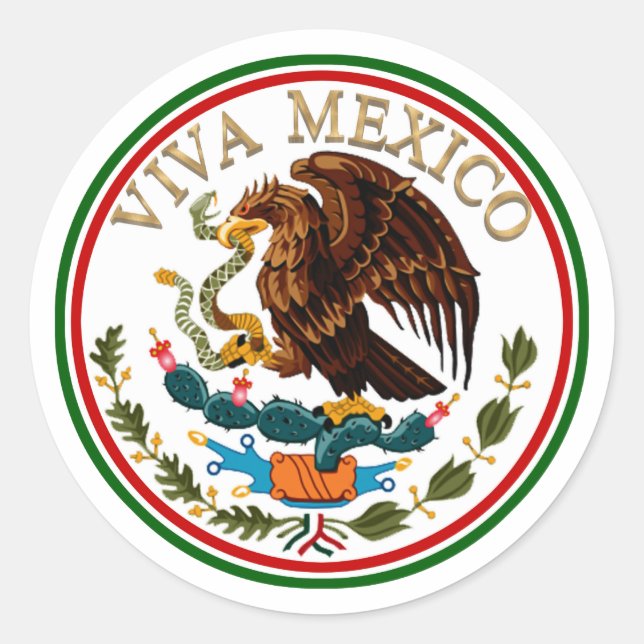 Viva Mexico Mexican Flag Icon w/ Gold Text Classic Round Sticker (Front)