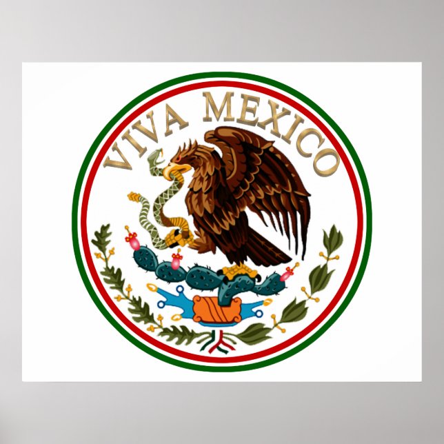 Viva Mexico Mexican Flag Icon w/ Gold Text Poster (Front)