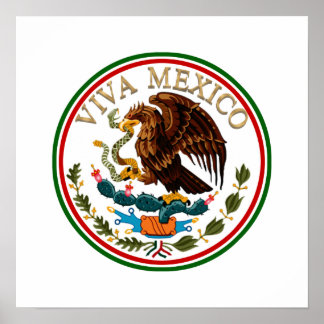 Viva Mexico Mexican Flag Icon w/ Gold Text Poster