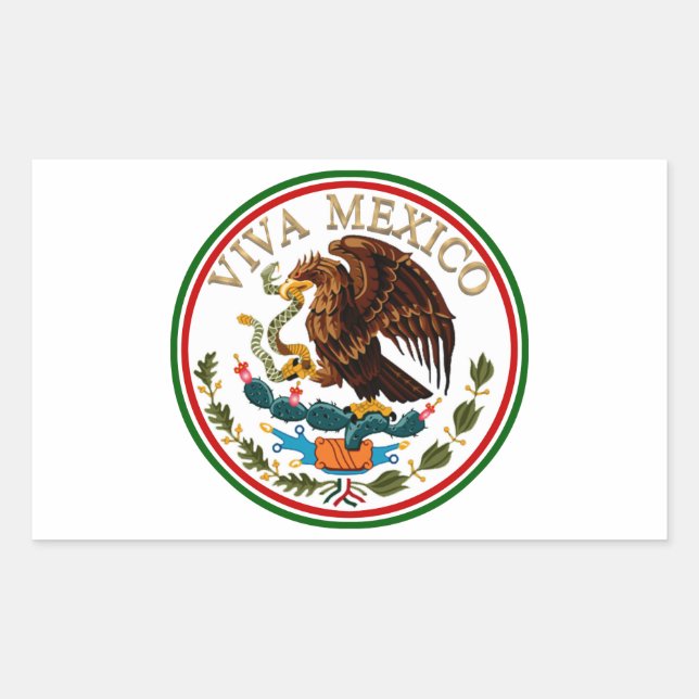 Viva Mexico Mexican Flag Icon w/ Gold Text Rectangular Sticker (Front)