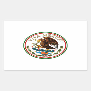 Viva Mexico Mexican Flag Icon w/ Gold Text Rectangular Sticker