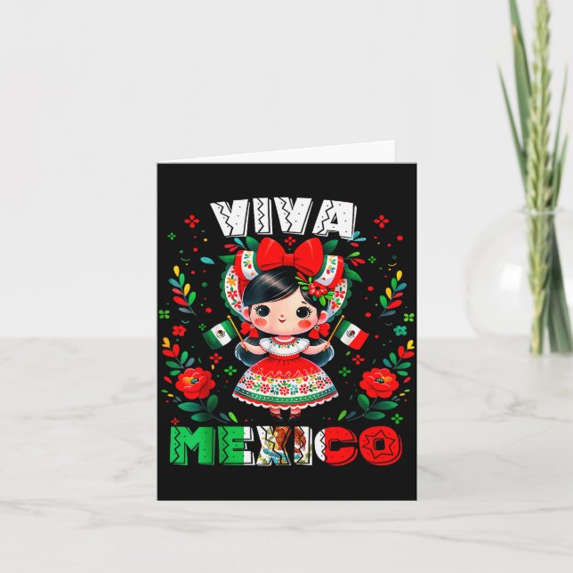 Viva Mexico Mexican Girl Flag Independence Day Gir Card (Front)