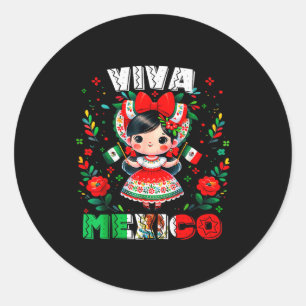 Viva Mexico Mexican Girl Flag Independence Day Gir Classic Round Sticker