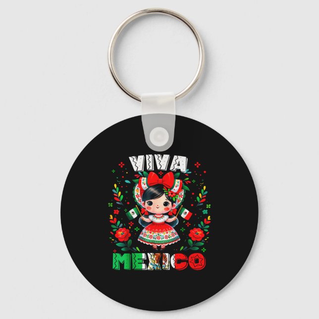 Viva Mexico Mexican Girl Flag Independence Day Gir Key Ring (Front)
