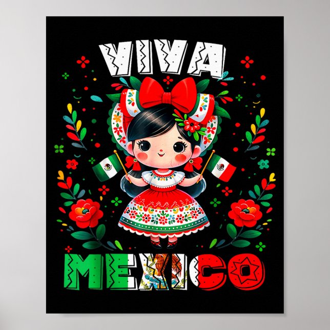 Viva Mexico Mexican Girl Flag Independence Day Gir Poster (Front)