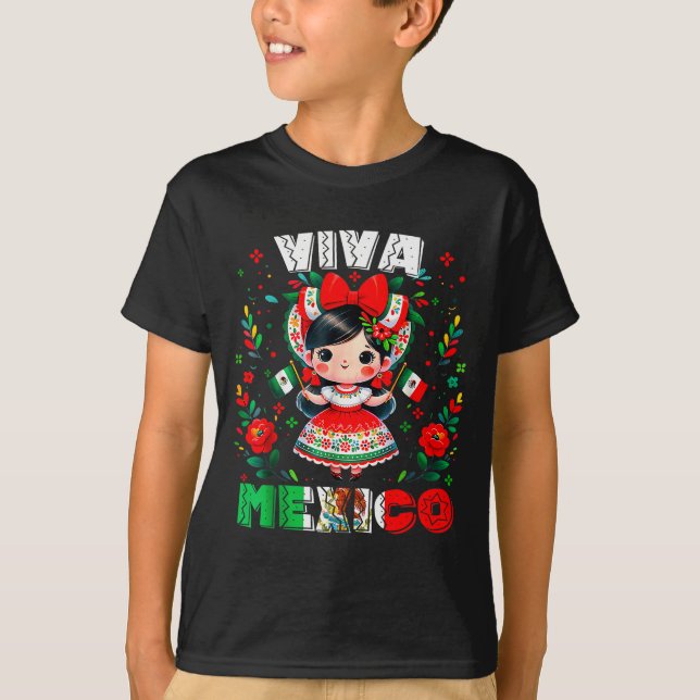 Viva Mexico Mexican Girl Flag Independence Day Gir T-Shirt (Front)