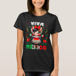 Viva Mexico Mexican Girl Flag Independence Day Gir T-Shirt