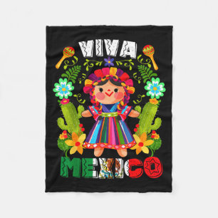 Viva mexico mexican girl flowers independence day fleece blanket
