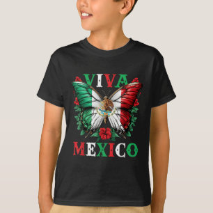 Viva Mexico Mexican Independence Day Butterfly Fla T-Shirt