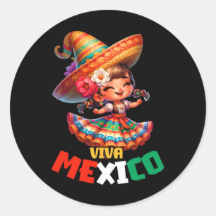 Viva Mexico Mexican Independence Day Mexican Girl Classic Round Sticker